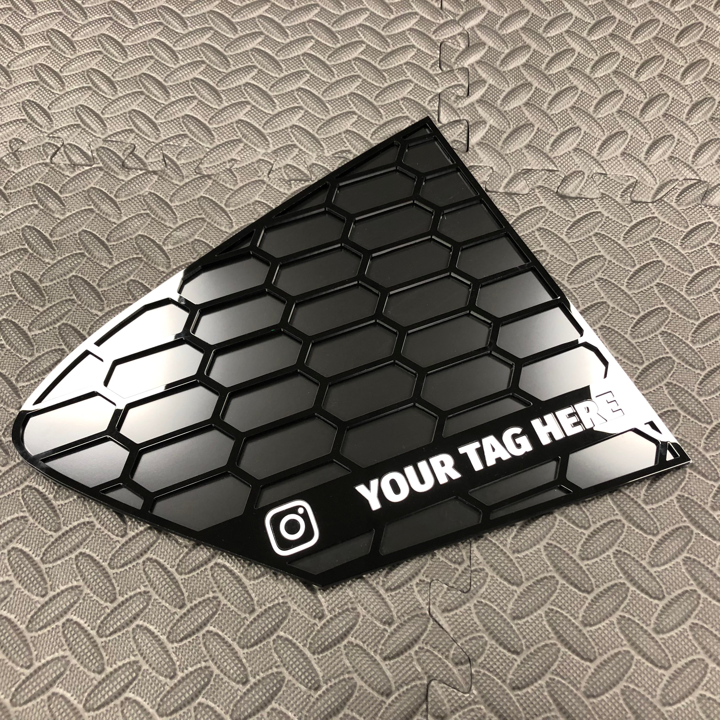 Mk4/4.5 Focus Rear Quarter Window Inserts (Pair) - Custom Text / Social Media Tag - White Detail