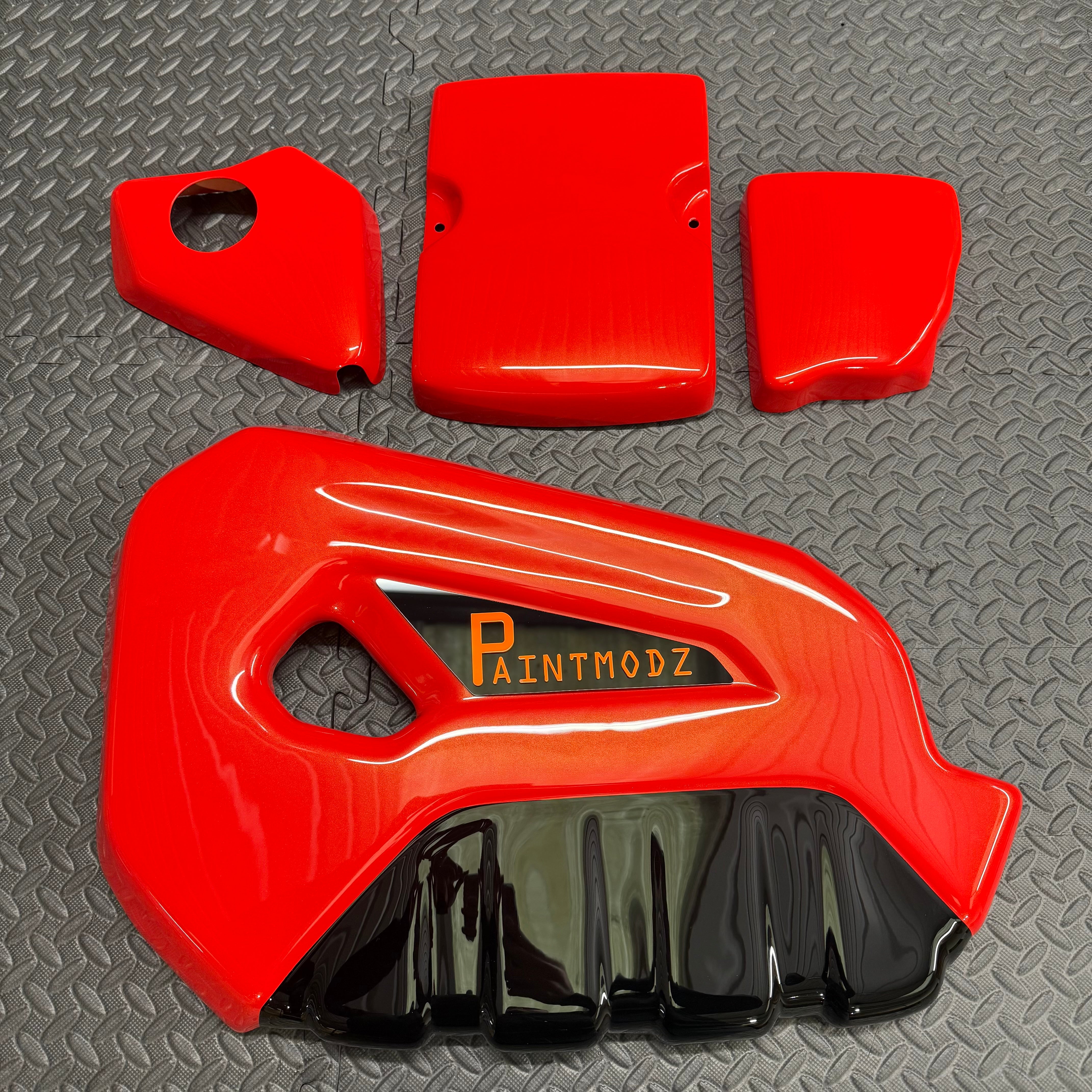 Proform Small Engine Bay Dress Up Kit Bundle - Fiesta Mk7.5 ST180 / ST200 - Painted Molten Orange/Gloss Black With Orange/Gloss Black Badge Plate