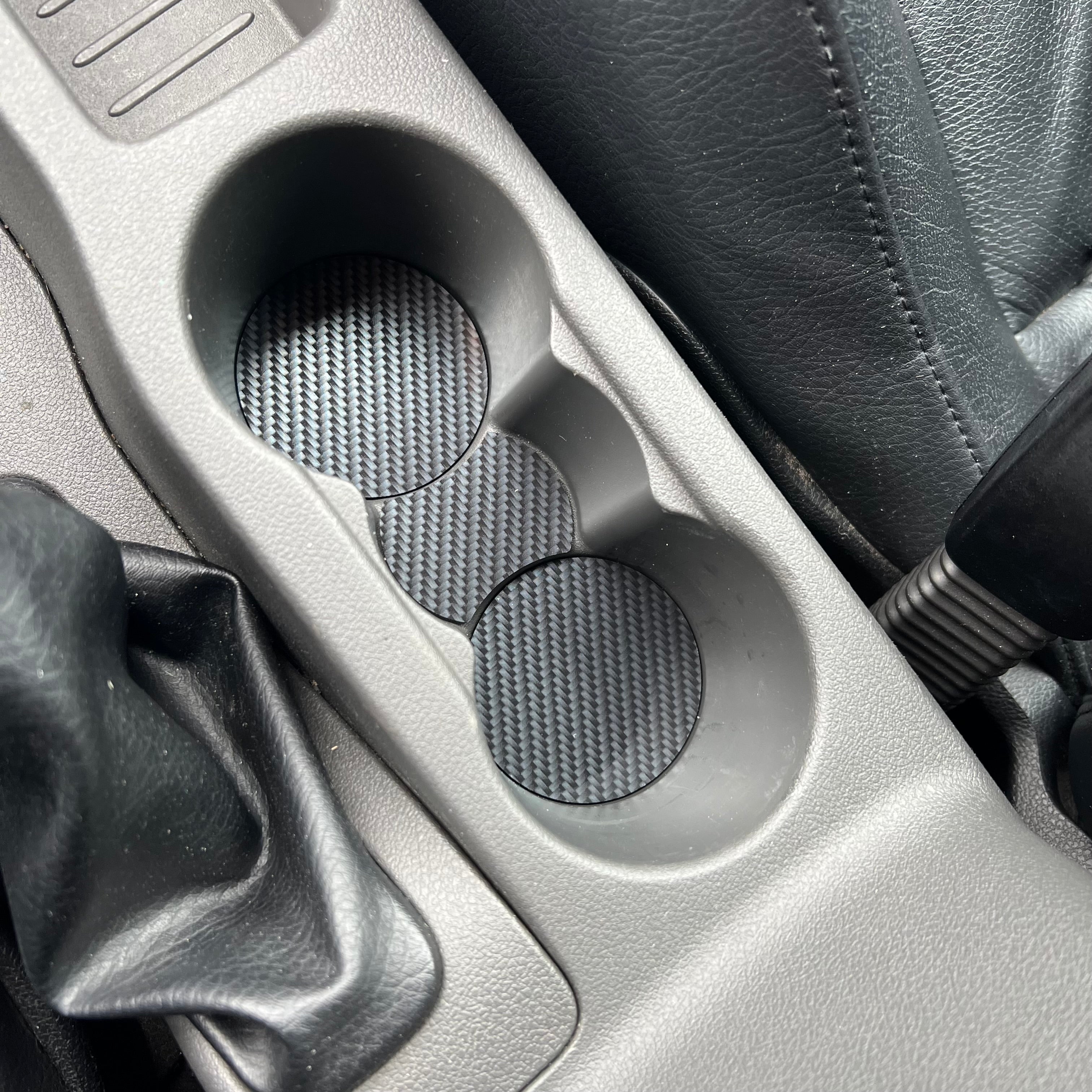Mk2 (Pre-Facelift) Focus Cup Holder Insert Plate Set - Deluxe Carbon Fibre Effect Plastic