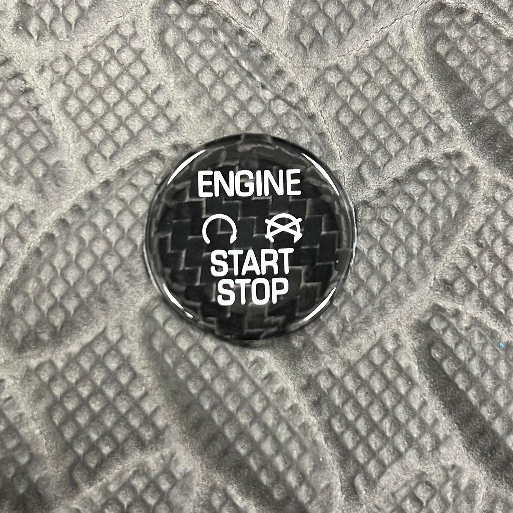 Push Button Start Overlay Real Carbon Fibre - Mk7/7.5 Fiesta / Mk2.5/3/3.5 Focus - Black Carbon Fibre, White Detail