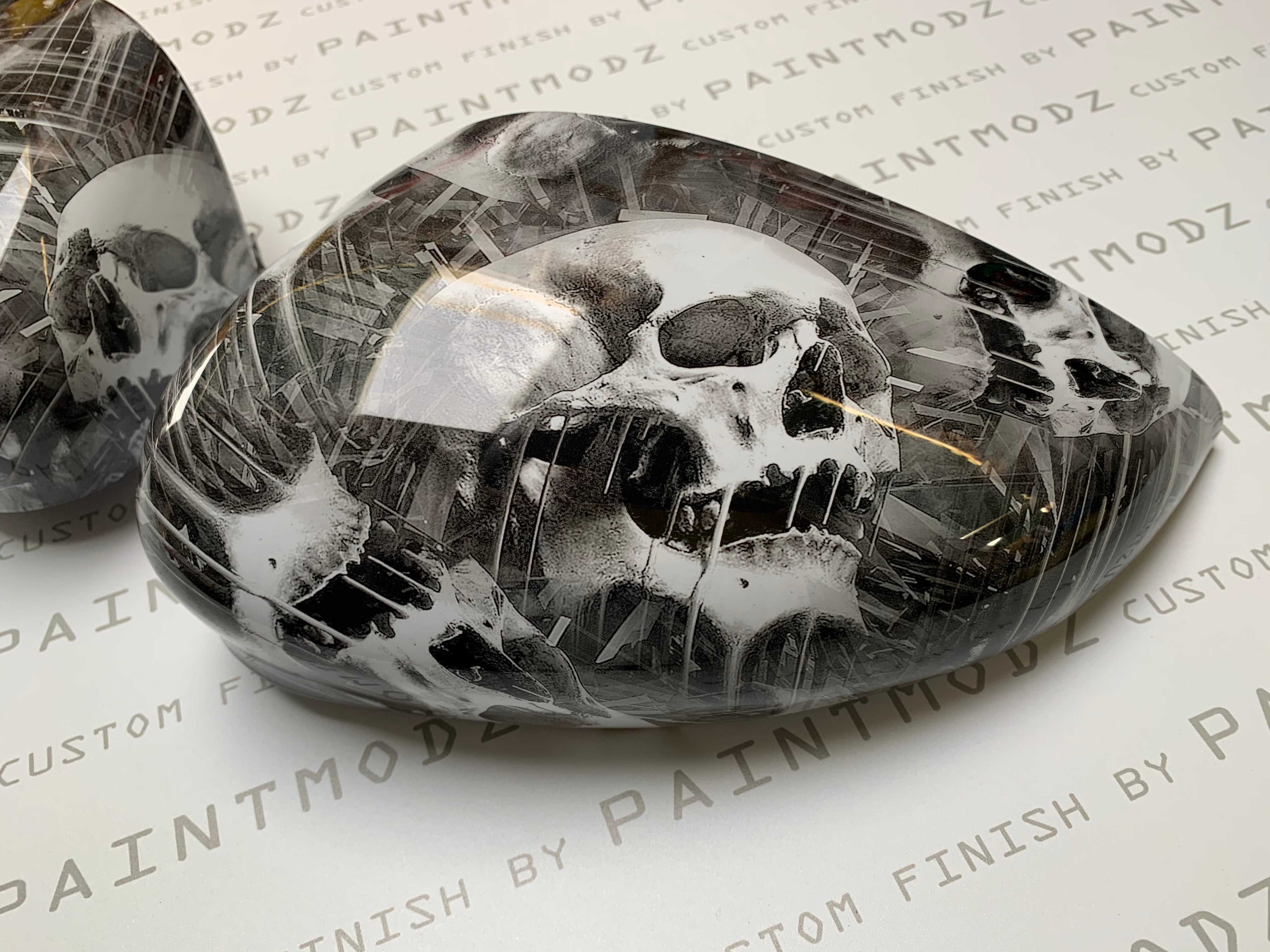 Mirror Caps (Pair) - Ford Fiesta Mk7/7.5 - Hydrodipped - White Skull Design