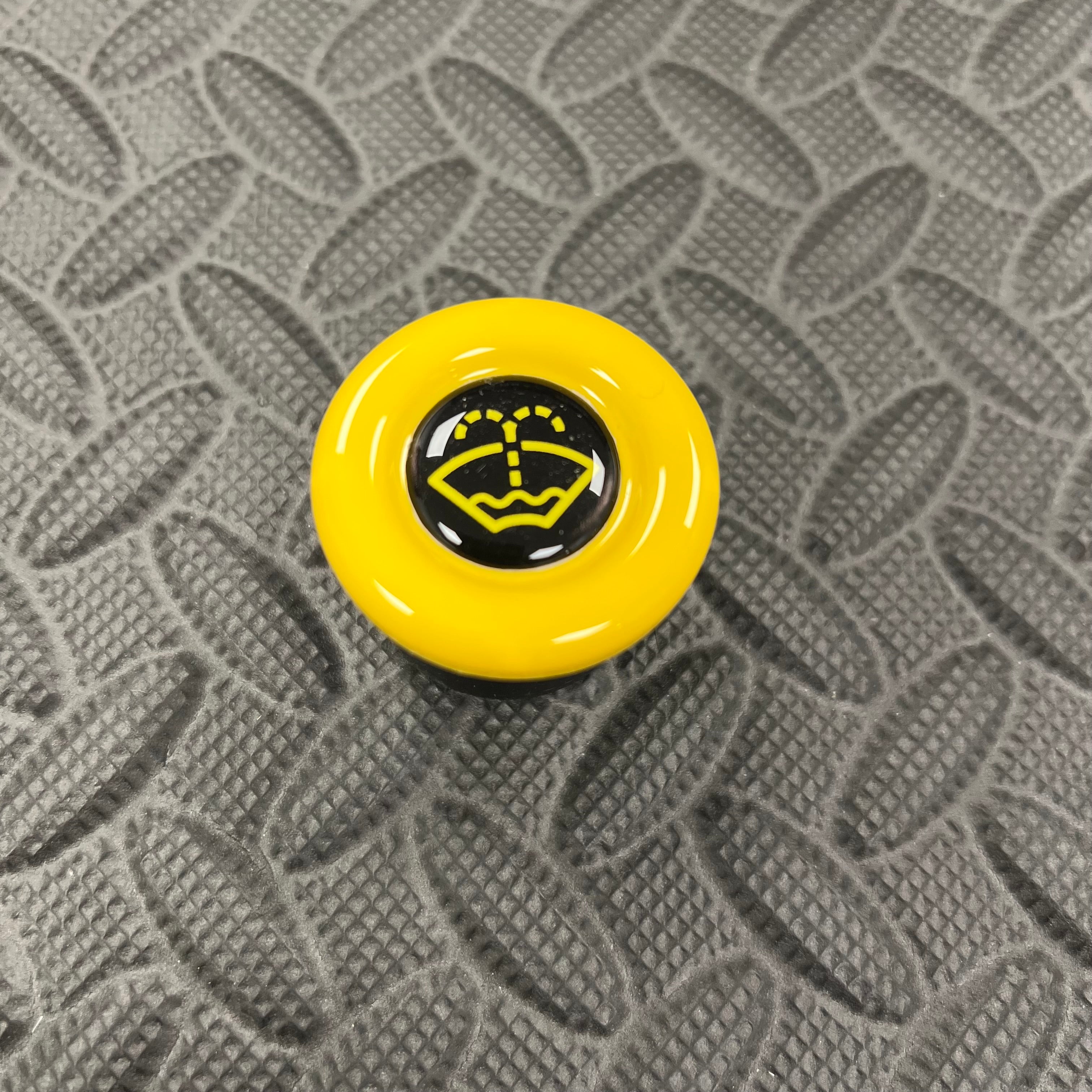 Washer Bottle Bung, Fits Multiple Ford Models - Gloss Yellow Plastic With Yellow Screenwash Logo Detailing