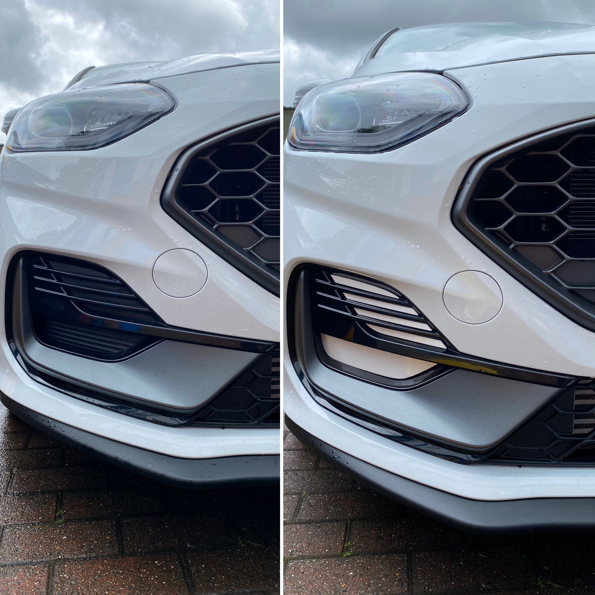 Proform Mk8.5 Fiesta ST/ST Line 'Fog Light' Bumper Trim Insert Set -  Gloss White Plastic - Before/After
