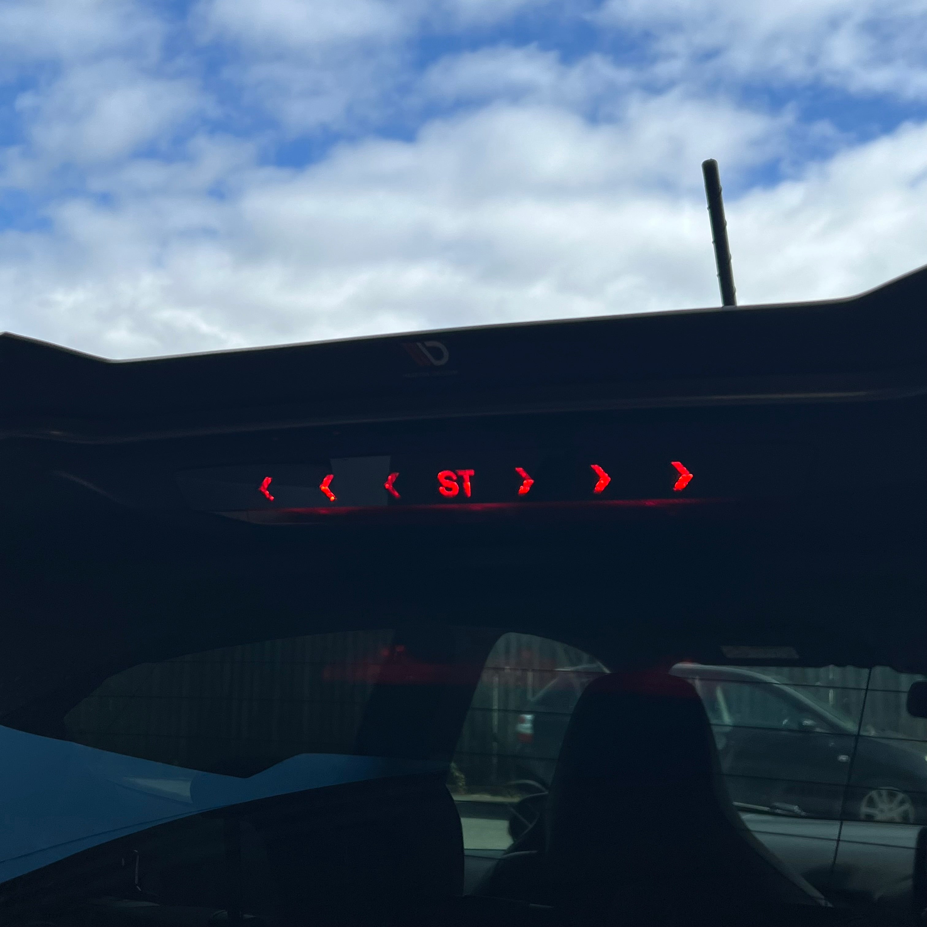 Proform Upper Middle Brake Light Cover Plate - Mk8/8.5 Fiesta, Mk4/4.5 Foucs & Mk2/2.5 Puma - Gloss Black Plate With Cheveron Detail and ST Lettering