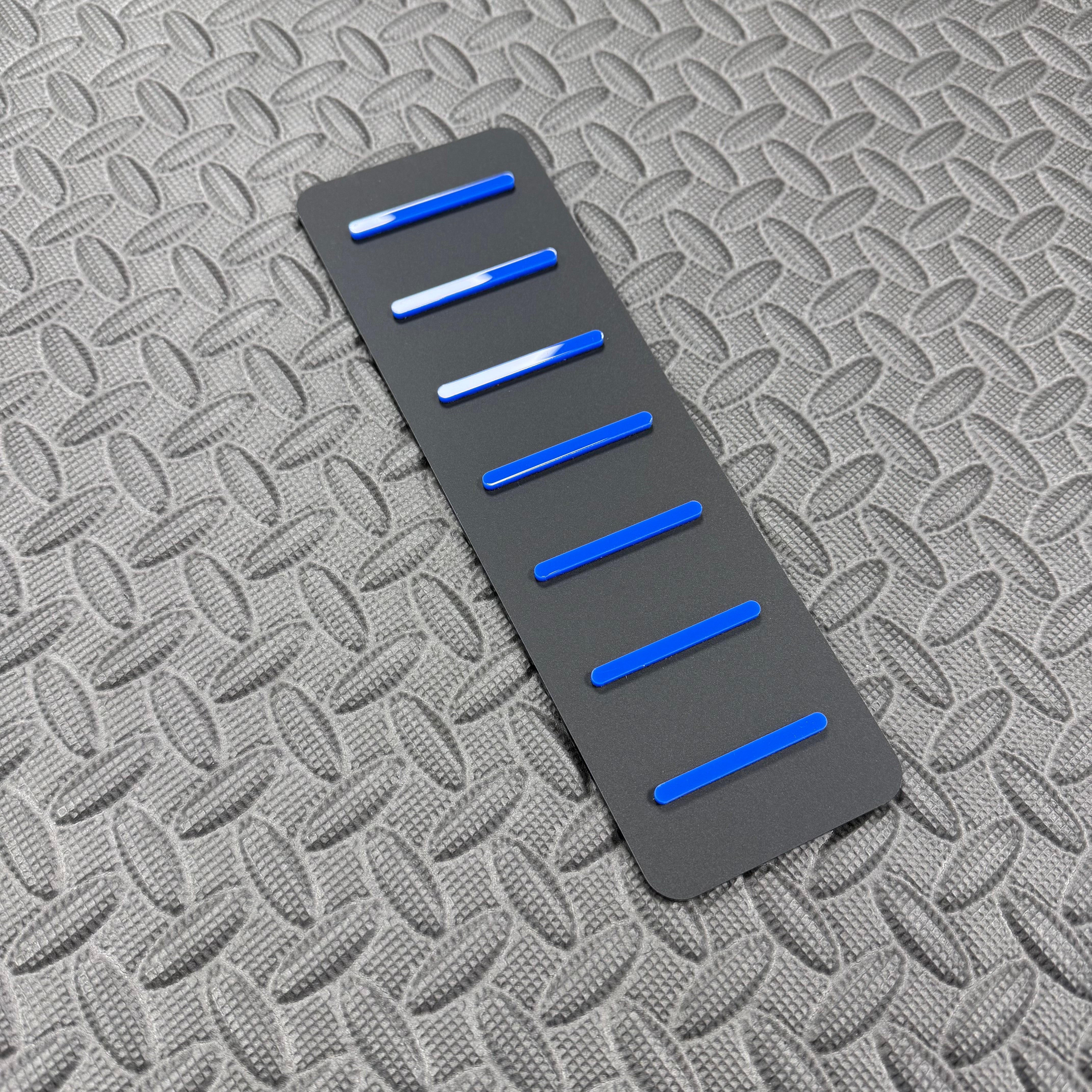 Proform Mk3/3.5 Focus Dead Pedal / Foot Rest Plate, Medium Blue Detail, Satin Black Back Plate