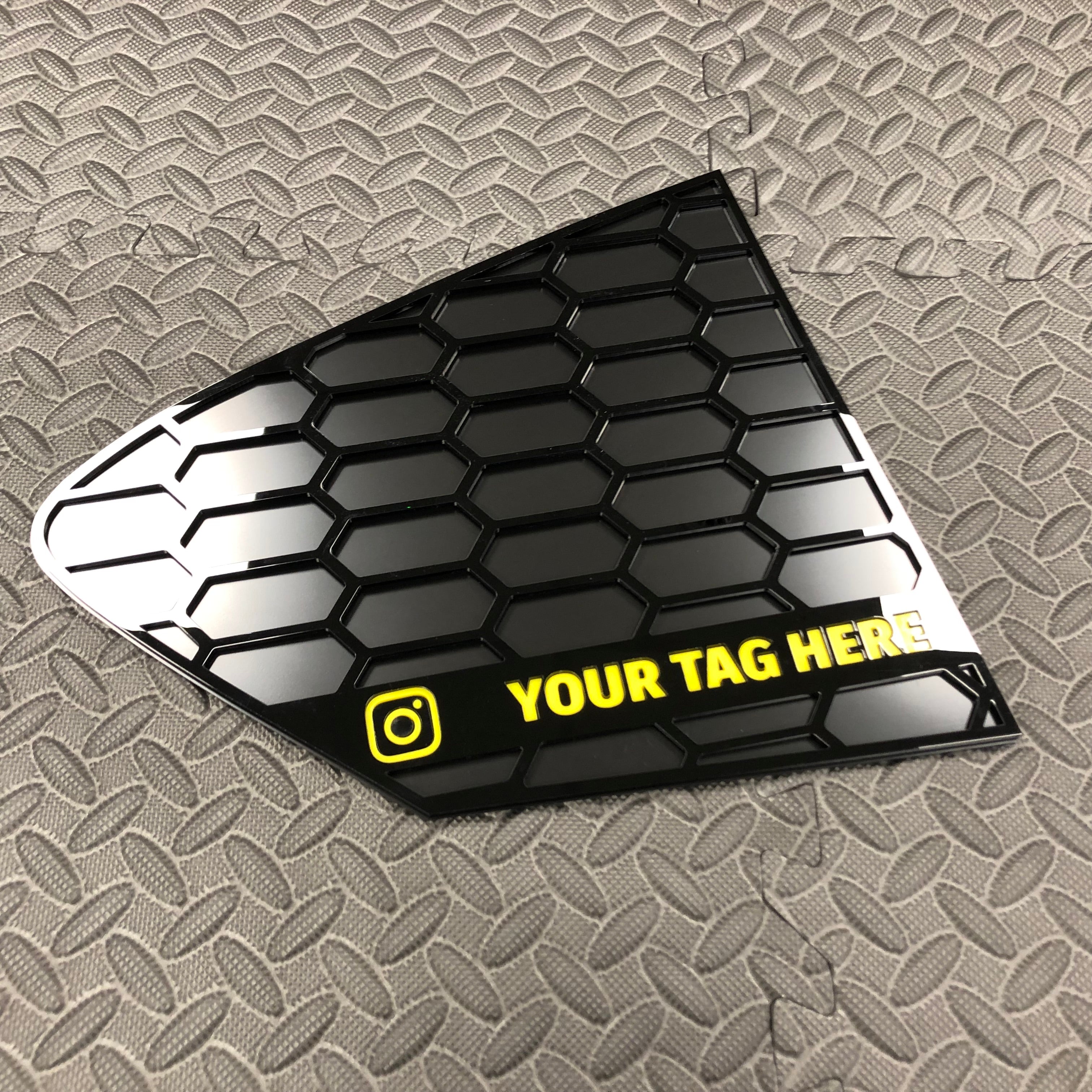 Mk4/4.5 Focus Rear Quarter Window Inserts (Pair) - Custom Text / Social Media Tag - Yellow Detail