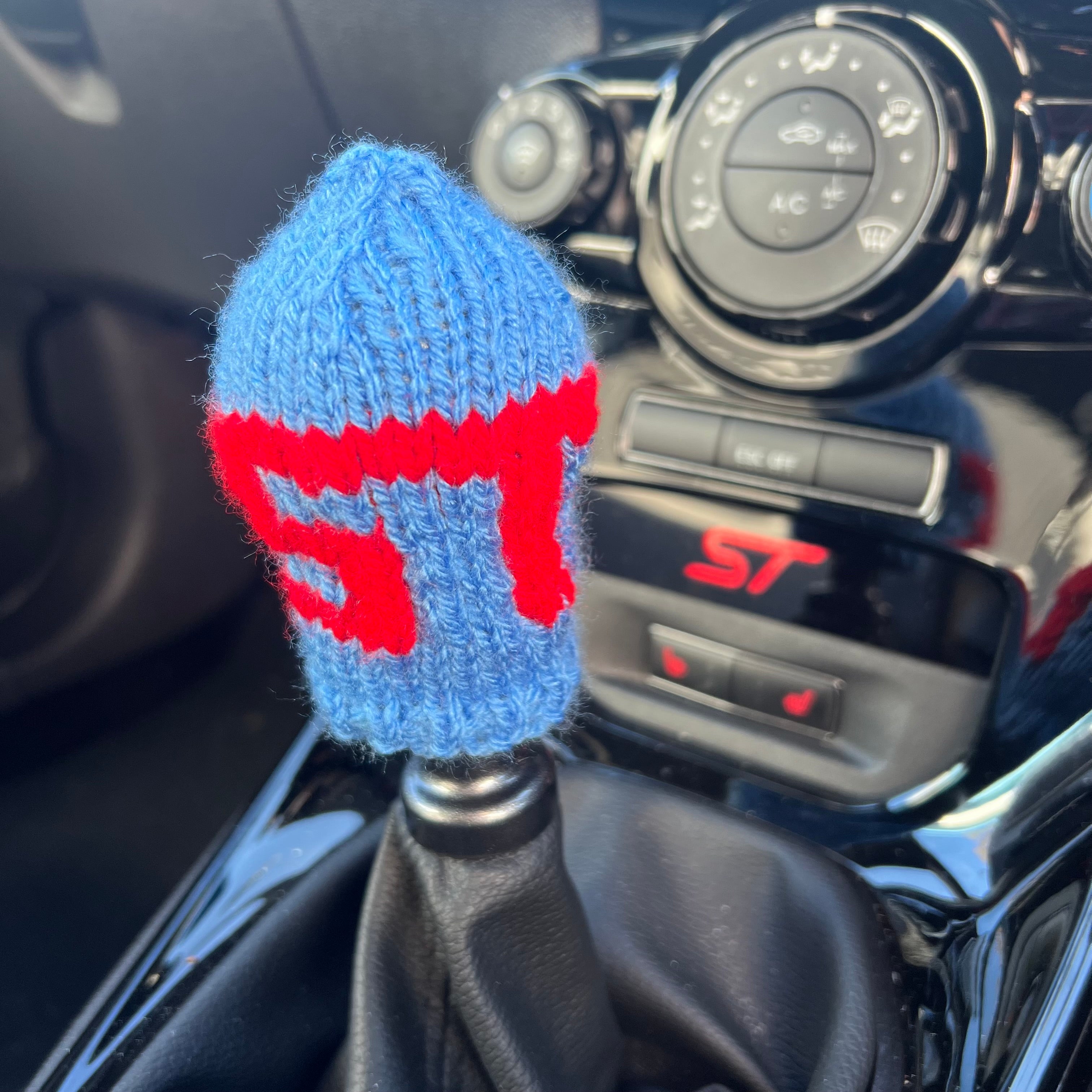 Gear Knob Cosie - Light Blue With Red ST Detail