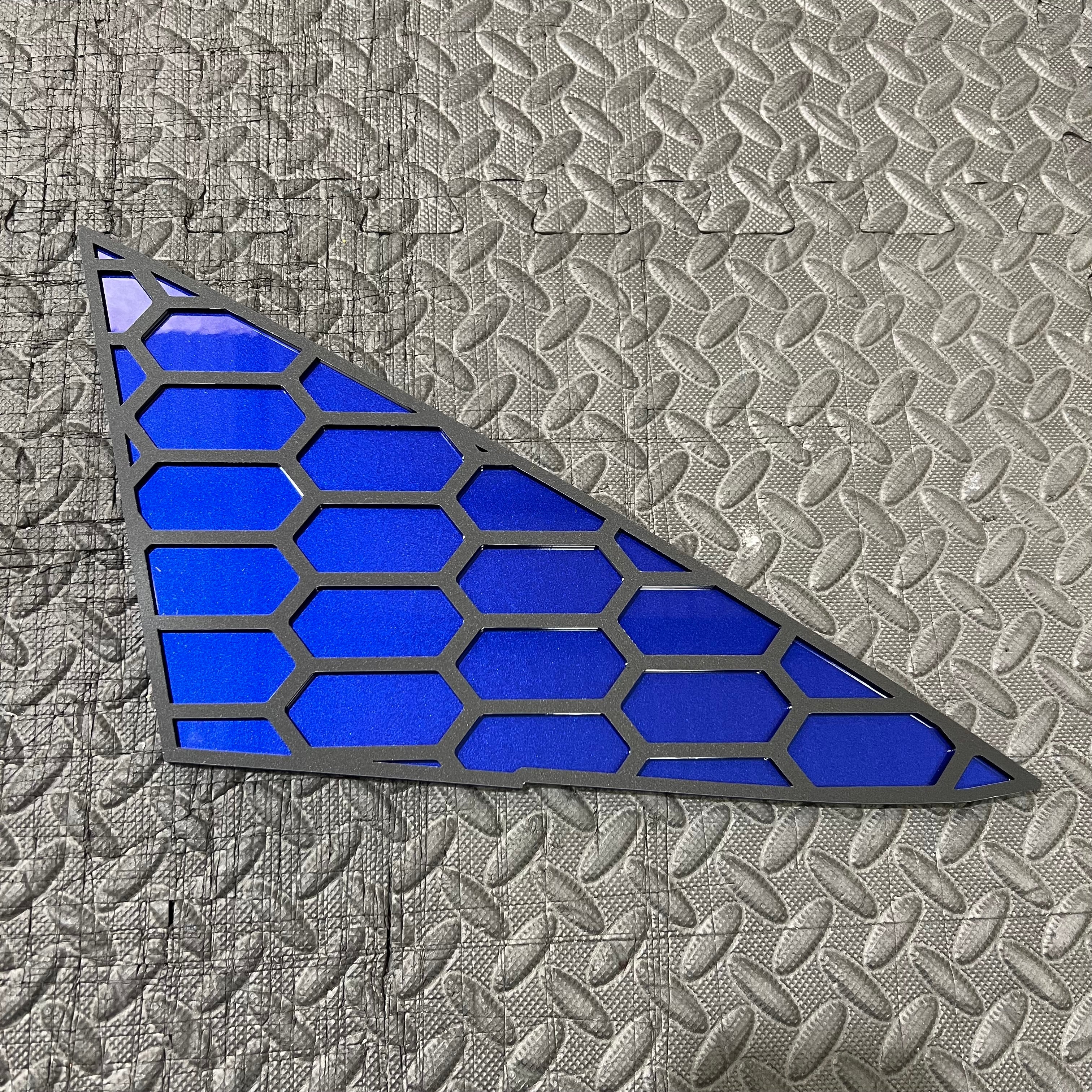 Proform Mk7/7.5 Fiesta Front Quarter Window Inserts - Painted Spirit Blue Backing Plate with Satin Hexagon Detail