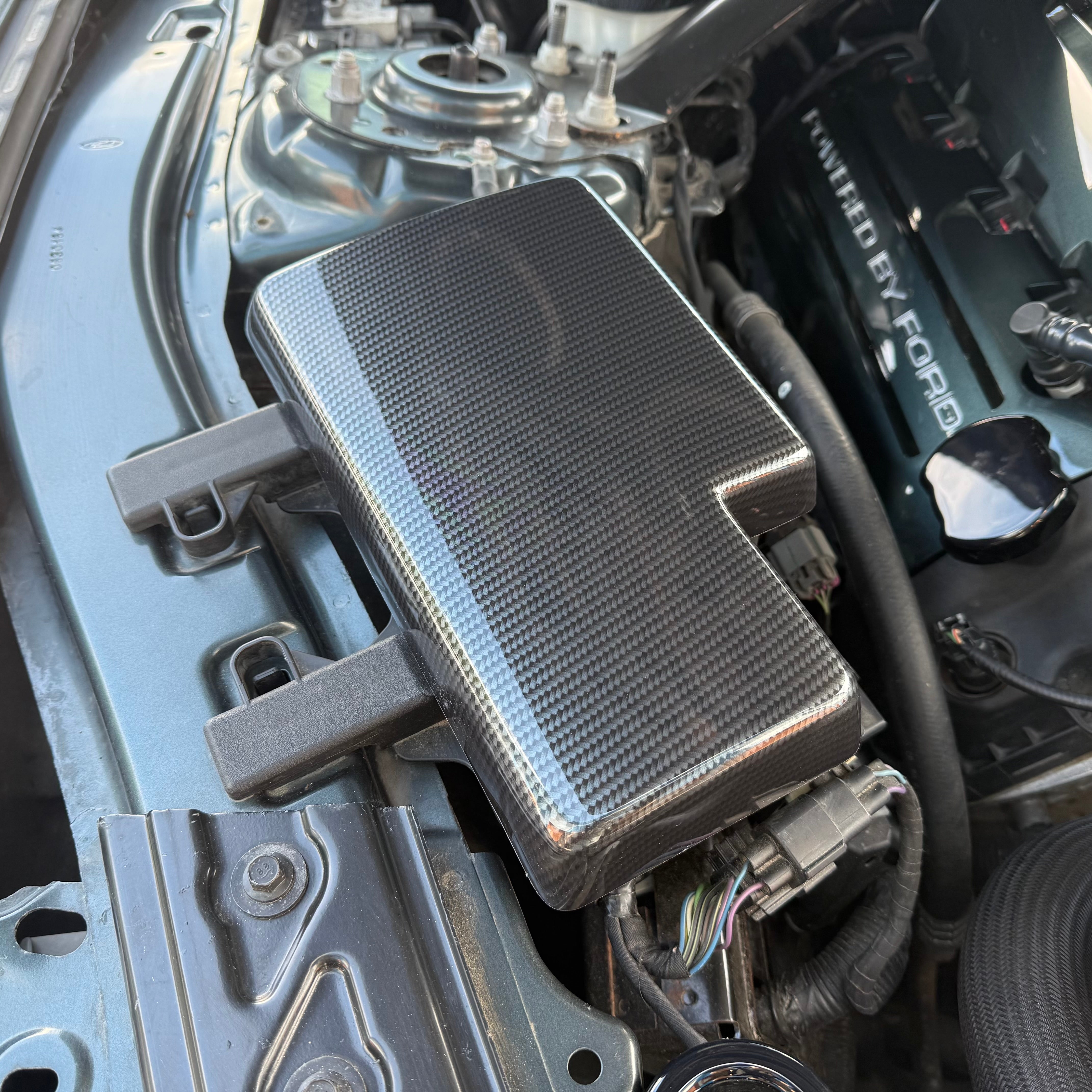 Proform Mustang (6th Generation)  Fuse Box Cover - Deluxe Carbon Fibre Effect Plastic