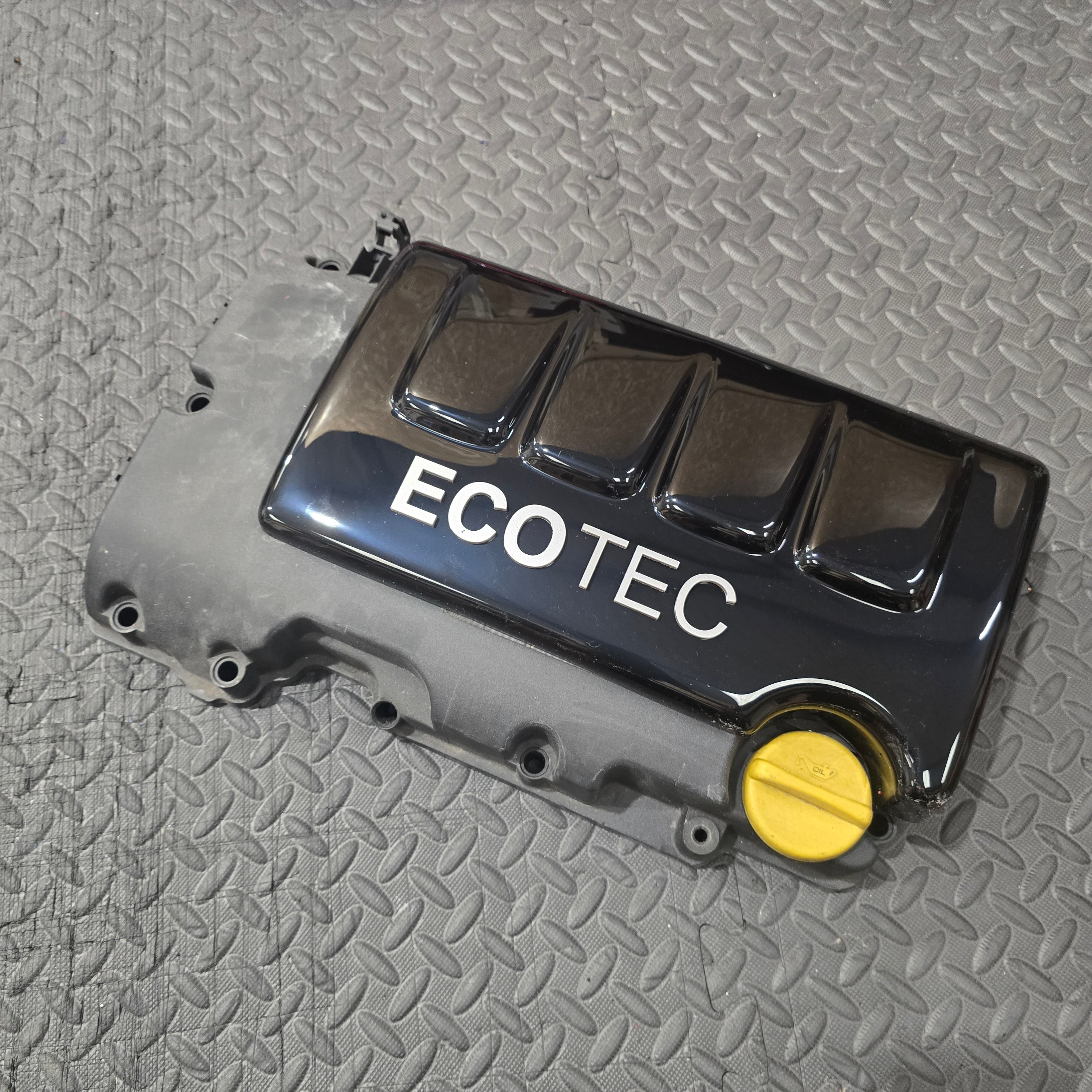 Proform Vauxhall Engine Cover - Gloss Black Plastic - Silver Acrylic ECOTEC Detialing - Fitted on Factory Engine Cover