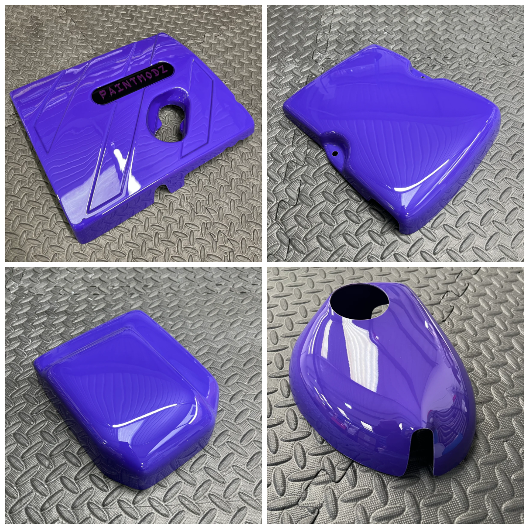 Proform Small Engine Bay Dress Up Kit Bundle - Mk8/8.5 Fiesta ST & Mk2 Puma ST - Gloss Purple Plastic With Dark Purple/Gloss Black Badge Plate
