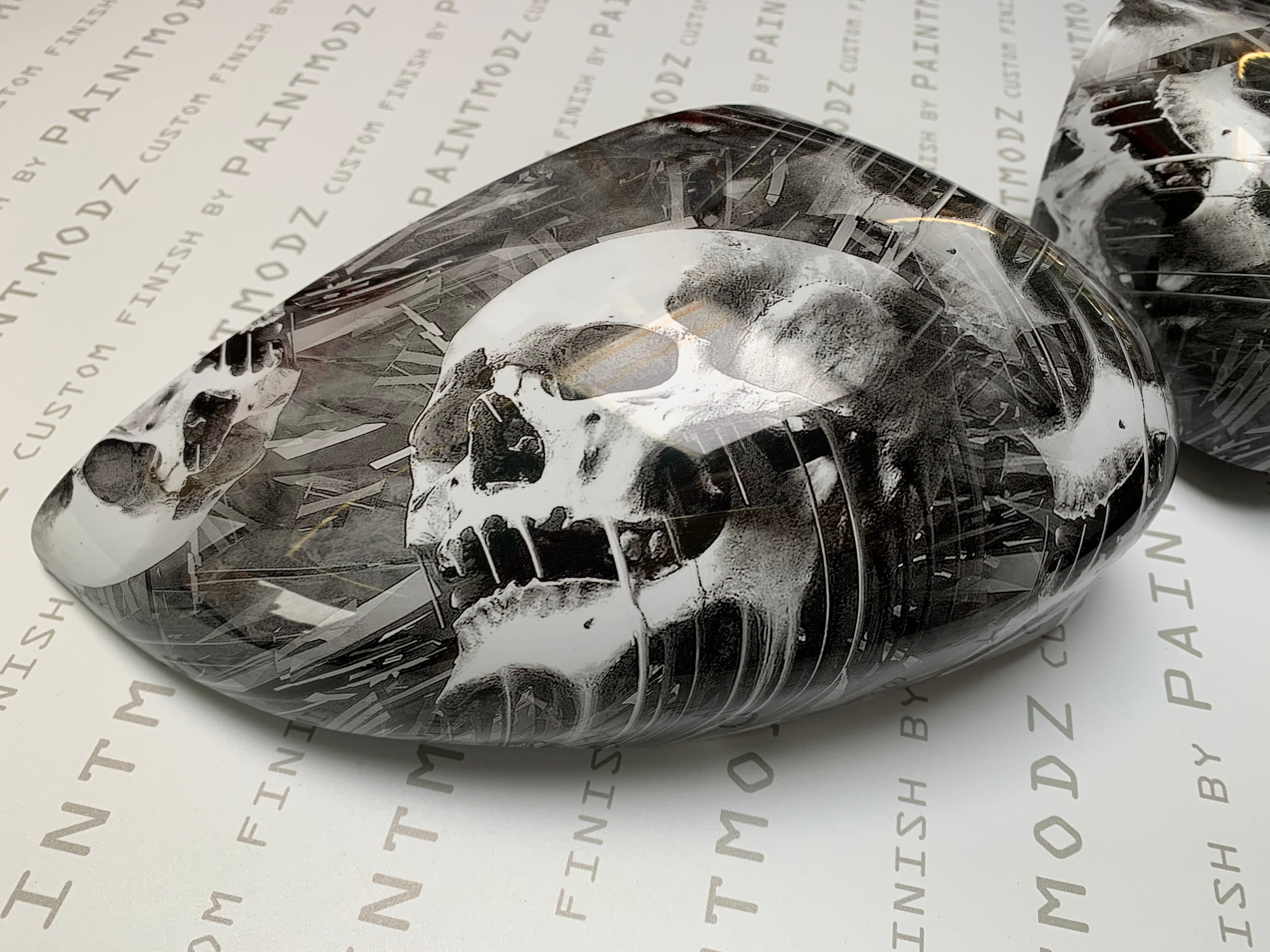 Mirror Caps (Pair) - Ford Fiesta Mk7/7.5 - Hydrodipped - White Skull Design