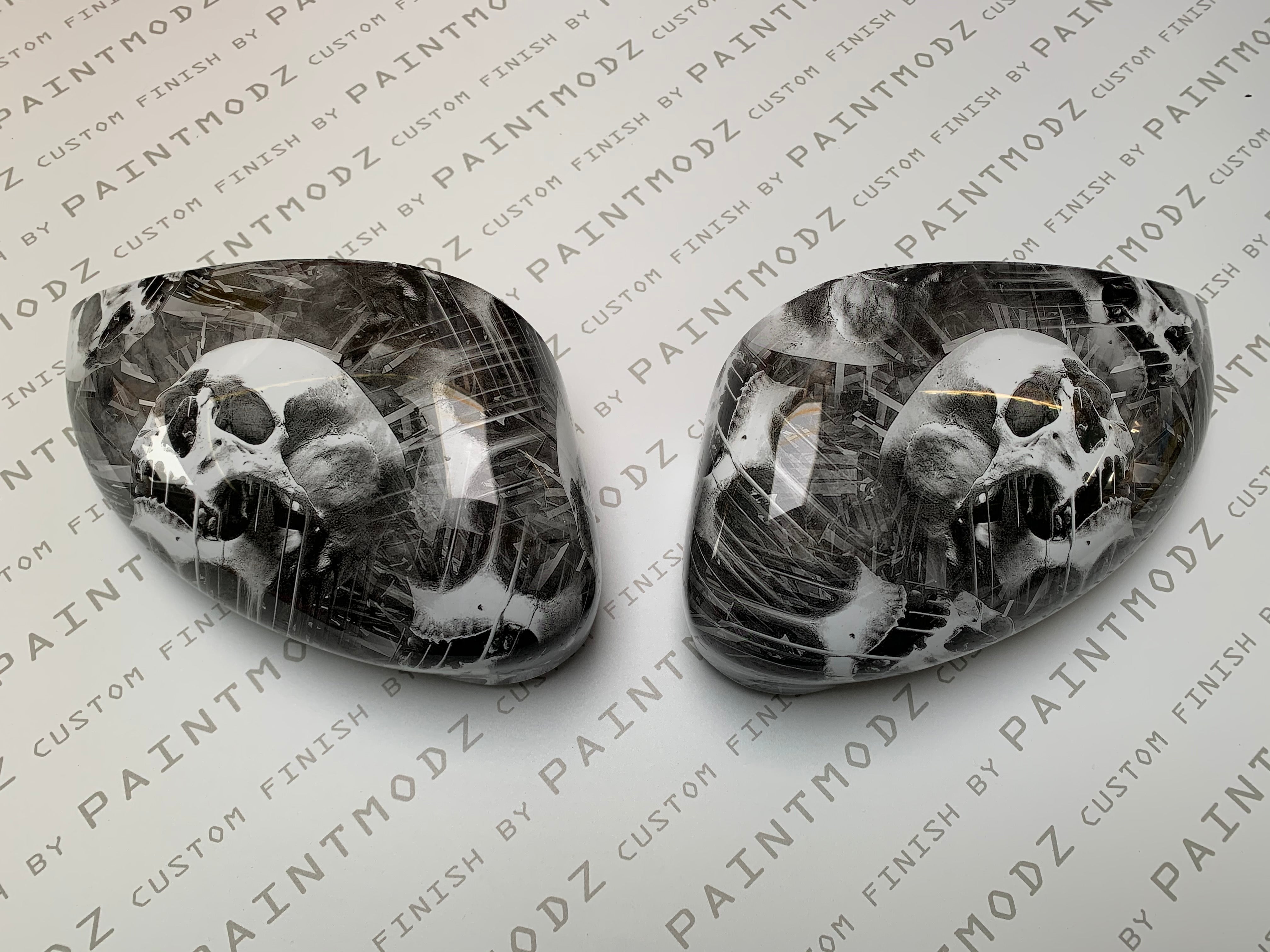 Mirror Caps (Pair) - Ford Fiesta Mk7/7.5 - Hydrodipped - White Skull Design